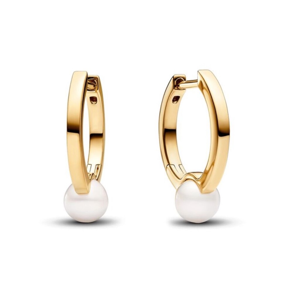 Pandora Gold Hoop Earrings with White Pearl Drops